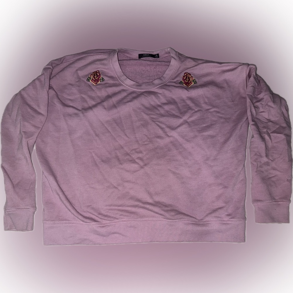 🌹 OBEY WOLRDWIDE pink rose flower pull over crew neck sweater 🌹
